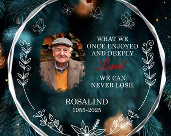 Custom Photo Memorial Heart Glass Ornament, Personalized Dad Mom Memorial Ornament, Dad Remembrance, Mom Loss Ornament, Loss of Father Gifts