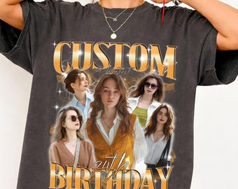 Custom Birthday Photo Collage T-Shirt, Retro Bootleg Style