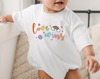 Love Wins Rainbow Baby Romper, LGBQT Baby Romper, Pride Month Gift For Baby, Lgbt Pride Parade Baby Shirt, Rainbow Tee Romper