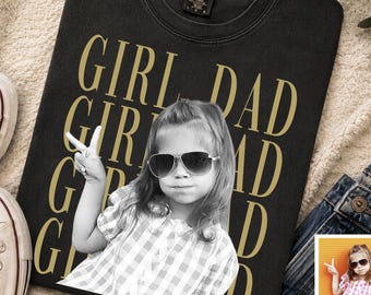 Custom Girl Dad Photo T-Shirt, Fathers Day Shirt With Kids Photo, Fathers Day Gift from Daughter, New Dad Gift, Custom Vintage Portrait Tee