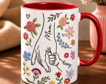 Custom Family Name Flowers Mug, Custom Moms/Mama Mug Gifts With Kids Names, Mother's Day Gift from Children, Ceramic Coffee Cup