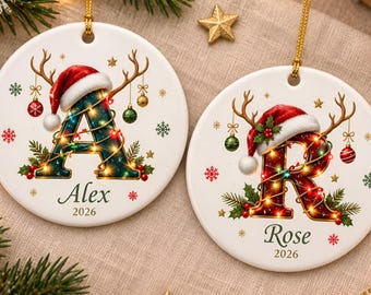 Personalized Letter Name Ornament, Custom Christmas Family Initial Ornament, Frist Christmas Cenamic Ornament, Kid Name Keepsake