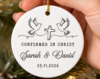 Personalized Confirmation Ornament, Custom Couple Name, Confirmed In Christ Gift, Baptism, Christian Trinket, First Holy Communion Gift