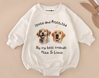 Personalized Loved and Protected By Dogs Custom Photo Romper | New Baby Gift | Custom Photo Gift | New Baby | Dog Owner | Baby Shower Gift