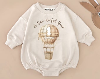 First Birthday Romper, A Onederful Year, Hot Air Balloon, Balloon Baby Romper, First Birthday Outfit, Onederful Birthday, 1st Birthday Shirt