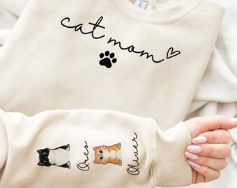 Personalized Cat Mom Sweatshirt, Custom Pet Portrait Shirt