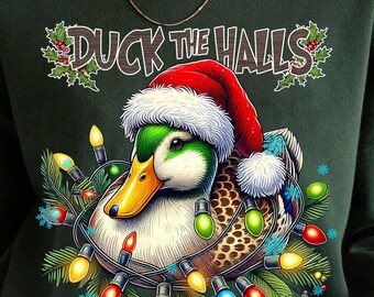 Mallard Duck Christmas Sweatshirt, Santa Hat Retro Holiday Sweater