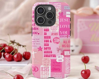 Christian Phone Case, "God Is Within Her", Bible Verse, Pink