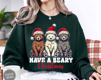 Beary Christmas Sweatshirt, Bear Family Tree Lights, Holiday Sweatshirt