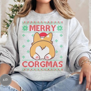 Santa Corgi Dog Ugly Christmas Sweatshirt, Merry Corgmas image 5
