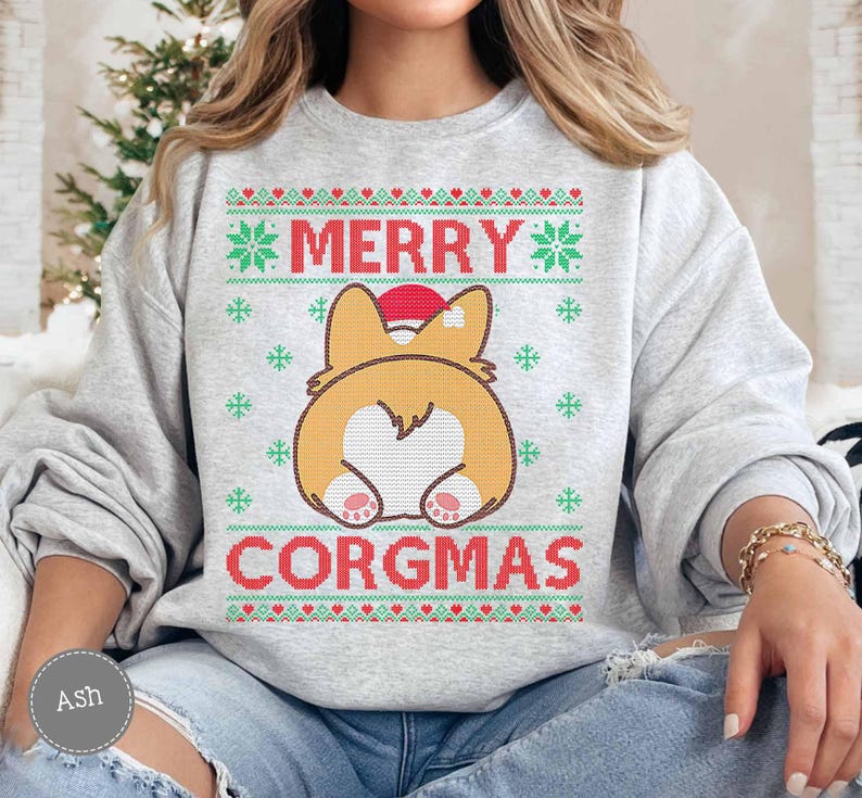 Santa Corgi Dog Ugly Christmas Sweatshirt, Merry Corgmas image 5