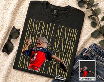 Custom BASEBALL SENIOR Photo Shirt, Personalized Family With Kids Photo, Vintage Portrait Tee, Childhood Photo Shirt, Fathers Day Gift