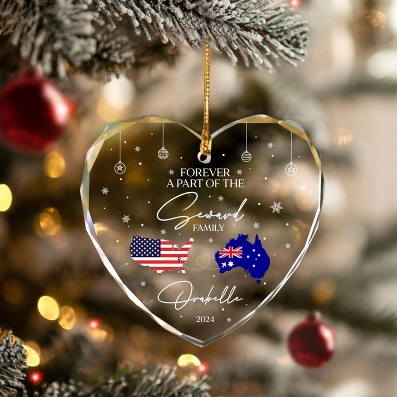 Personalized Long Distance Acrylic Ornament,custom Two Countries Glass