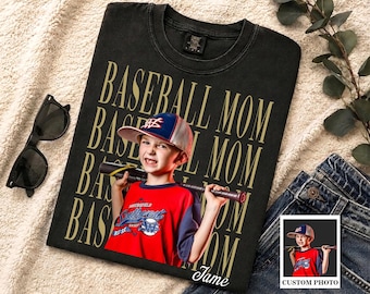 Custom BASEBALL MOM Shirt Shirt With Kids Photo, Vintage Portrait Tee, Childhood Photo Shirt, Mothers/Fathers Day Gift