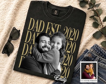 Custom Dad Est.2020 Photo Shirt, Vintage Portrait Tee, Father's Day Gift from Kids, Father's Day Vintage Tee, New Dad Gift, Family Gift
