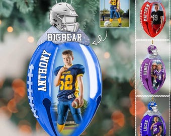 Personalized Photo Football Ornament, Custom Acrylic Christmas Gift