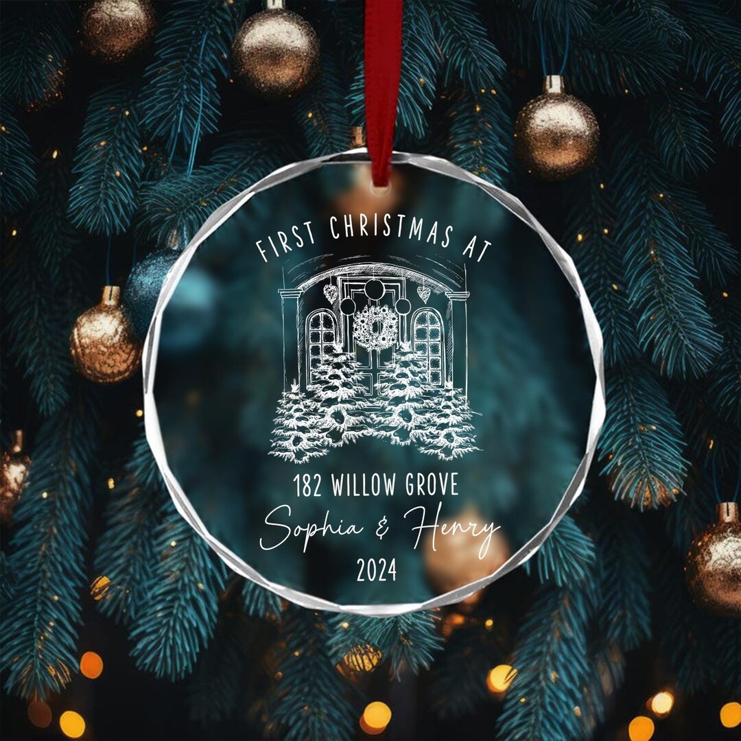First Christmas New House Glass Ornament, Personalised in Our 1st Home