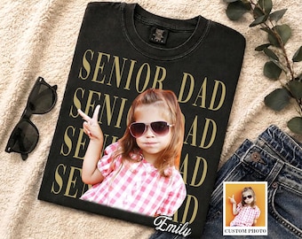 Custom SENIOR DAD T-Shirt, Fathers Day Shirt With Kids Photo, Vintage Portrait Tee, Childhood Photo Dad Shirt, Fathers Day Gift