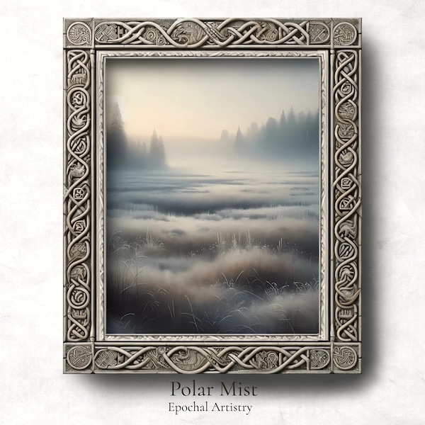 Winter Mist morning  landscape digital print, Frozen dawn scenery wall art, Muted Sun Rise Nordic, Nature scenery