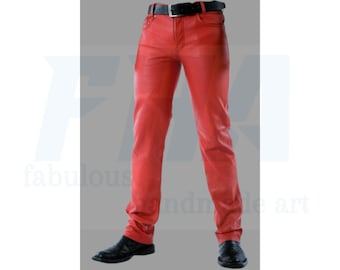 Handmade Cowhide Leather Biker Pants, Slim Fit Trousers