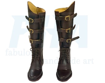 Handmade Brown Leather Riding Boots, Buckled Over-the-Knee Equestrian Shoes