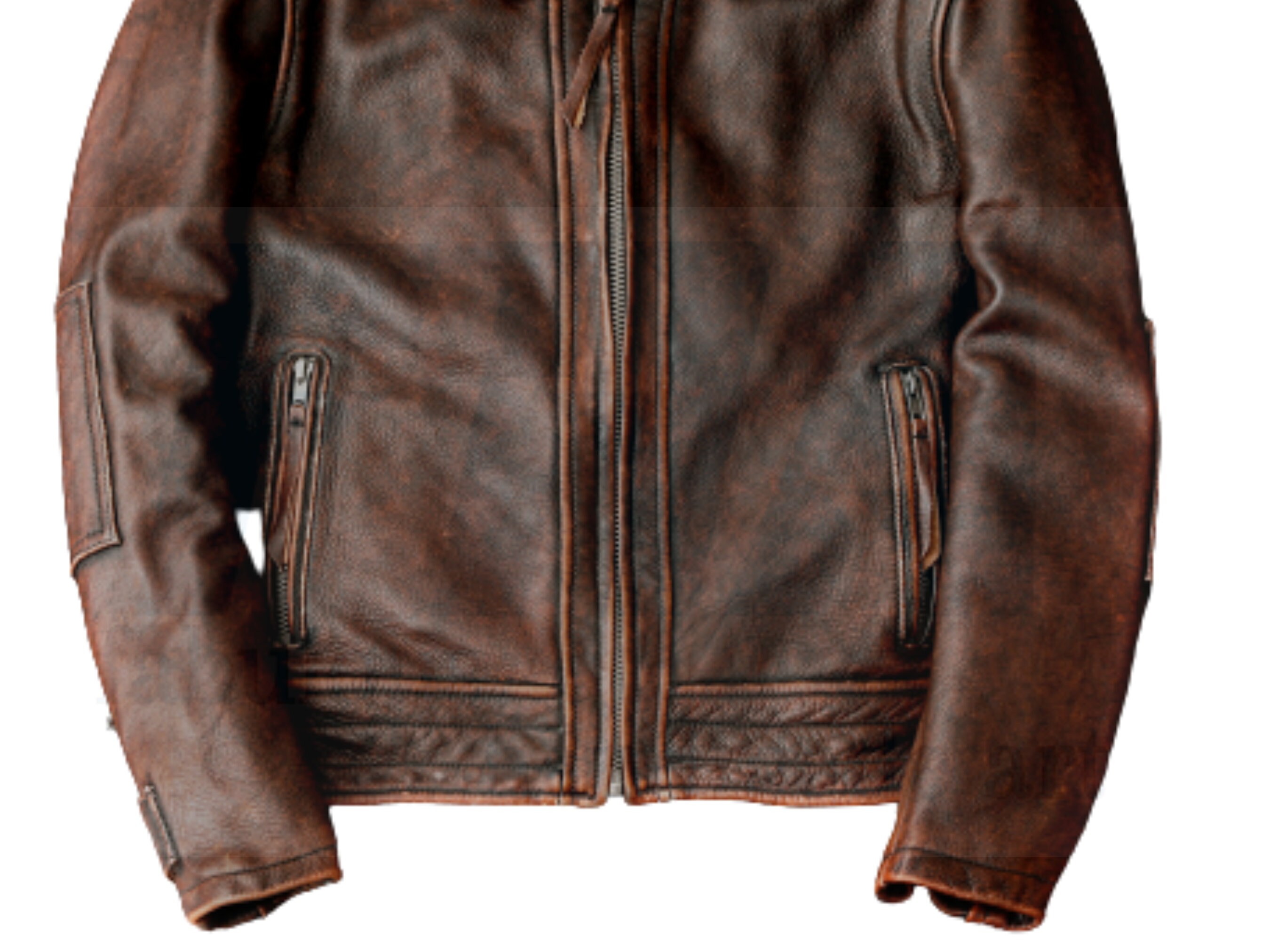 thumbnail image 2 of Mens Vintage Biker Cafe Racer Jacket - Distressed Brown Cowhide Leather, Classic Motorcycle Style 2 of 5