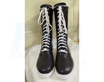 Botas de lucha hechas a mano, color negro, 100 % cuero liso original, personalizables, para hombre y mujer, botas de lucha profesional.