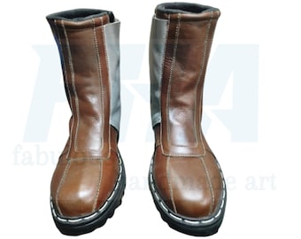 Brown Distressed Leather Cosplay Boots, The Mandalorian Custom Mando Boots Star Wars, Din Djarin Leather Cosplay Shoes Handmade Gift For Him