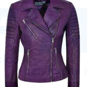 Leather Jacket Women, Women's Genuine Lambskin Purple Leather Jacket, Slim Fit Biker Jacket, Women’s Real Leather Jacket, Gift For Christmas