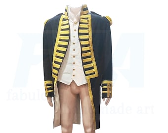Royal Navy Admiral Long Jacket, British Royal Navy Vice-Admiral Historical Handmade Military Jacket For Men, Men Steampunk Admiral Uniform