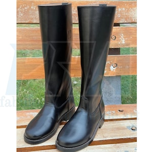 Handmade German Officer Leather Long Boot Round Toe With Leather Sole Black Color Boot, Military Boot, Men Boot, Long Boot, Officer Boot