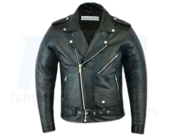 Giacca Brando Da Uomo Biker Originale Vera Pelle E Cerniera