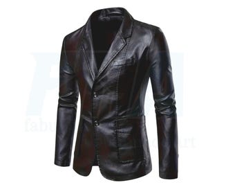 Men Genuine Soft Lambskin Leather Blazer Jacket, Premium Leather Blazer Jacket Coat, Black Leather Blazer Coat, Christmas Gift For Him