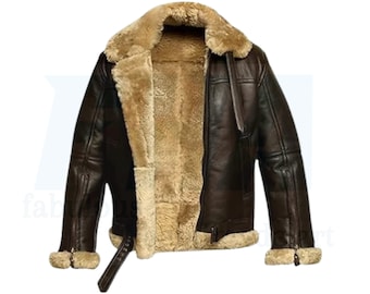 Men's Brown Leather B3 Bomber Jacket, Sheepskin Aviator, RAF Style