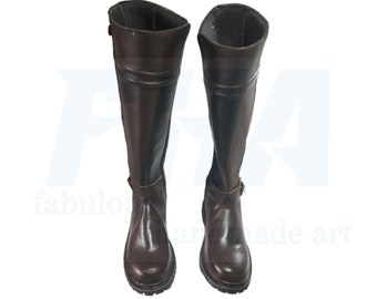 Handmade Brown Leather Equestrian Boots, Men's Knee High Riding Shoes