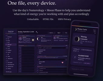 ADHD Digital Planner | Moon Phase & Numerology Dashboard (Instant Download)