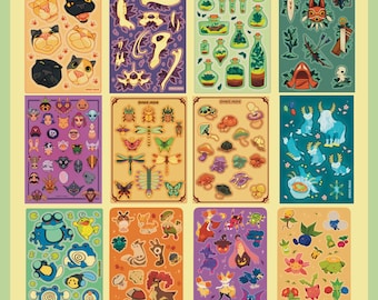 Sticker Sheets - plants, Pokémon, and other cute and nerdy designs!