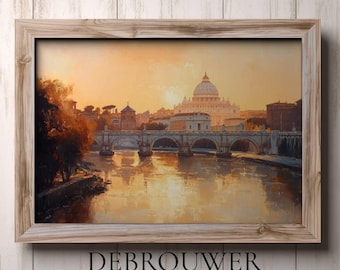 St. Peter&#39;s Basilica, Rome Vatican Oil Painting, Art Print Poster, Vatican City Wall Art Decor, Rome Italy, Travel Gift, Digital Art