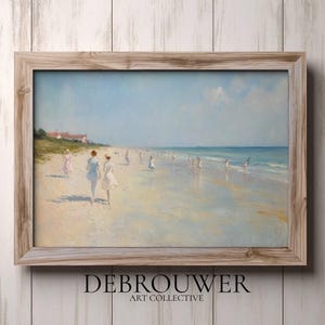 Sunny Beach Landscape Printable, Vintage Ocean Wall Art, Beach Home Decor, Ship Painting, Rustic Wall Art, Vintage Oil Painting, Sea Art