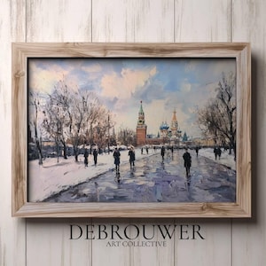 Moscow Vintage Oil Painting, Abstract Moscow Art, Moscow Painting, Russian Wall Art, Russia Digital Art, Red Square Printable, Russian Art