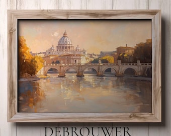 St. Peter&#39;s Basilica, Rome Vatican Oil Painting, Art Print Poster, Vatican City Wall Art Decor, Rome Italy, Travel Gift, Digital Art