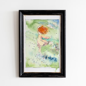El viaje de Shuna La hermana de Thea bailando, libro de Hayao Miyazaki Ilustración única de fan art con tinta y acuarela, pintura original de Adan Cespedes