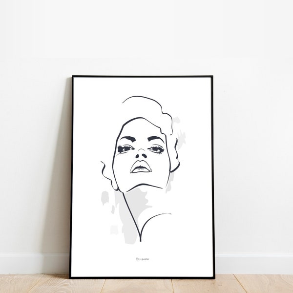 Affiche de visage femme noir et blanc