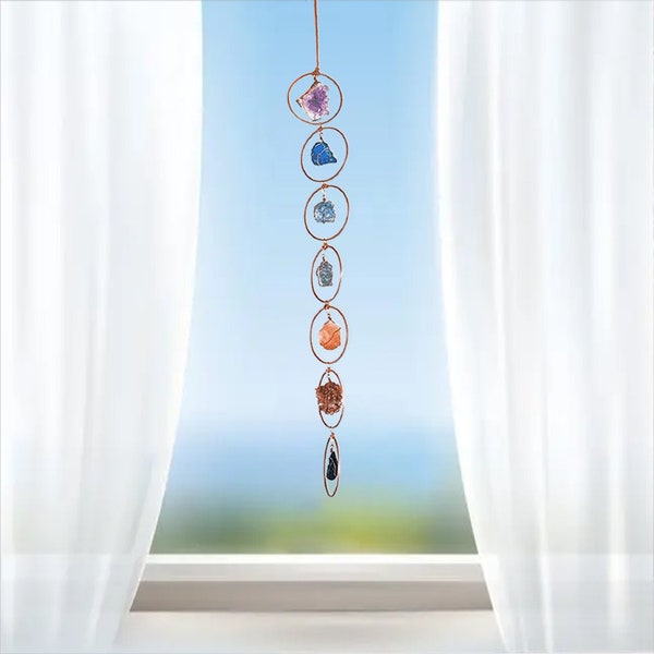 Ensemble de 7 cristaux de pierres précieuses pour chakras, attrape-soleil, décoration murale suspendue en pierre naturelle, cristal de guérison, décoration d'intérieur de yoga