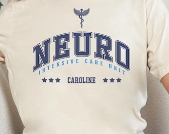 Camiseta de enfermera neurológica con nombre personalizado, camiseta de unidad de cuidados intensivos neurológicos, camiseta de agradecimiento a la enfermería, camiseta de estudiante de neurología, camiseta de enfermería neurológica, Z209