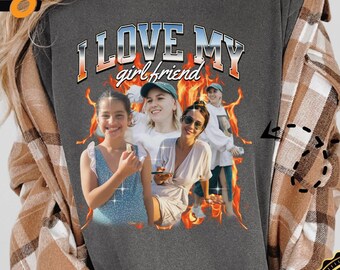 I Love My Girlfriend Shirt Custom Photo, Valentine Gift I Love My Girlfriend, Custom Picture Girlfriend Bootleg Tee, 90s Bootleg Shirt, X231