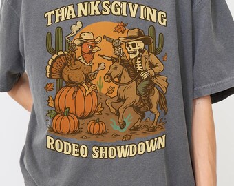 Thanksgiving Rodeo Showdown Shirt, Cowboy Turkey Shirt, Western Thanksgiving Tee, Fall Graphic Tee, Turkey Day Gift, Turkey Rodeo Tee, X918