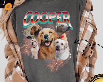 Camiseta para perro con colores cómodos y personalizada, con foto y nombre, camiseta vintage de los 90, regalo para amantes de los perros, rapero pirata, camiseta retro personalizada para perro, X306