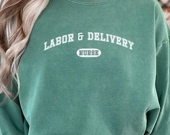 Sudadera de unidad de parto y alumbramiento Coquette, suéter de enfermera obstetra para bebés, cuello redondo para enfermeras de parto y alumbramiento, regalo para la madre, enfermera de bebés graduada, enfermera de guardería C135