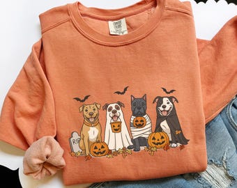 Pitbull Ghost Dogs Halloween Sweatshirt, Pittie Mom Sweatshirt, Dog Mom Halloween Sweater, Ghost Dog Shirt, Pitbull Halloween Shirt, C414